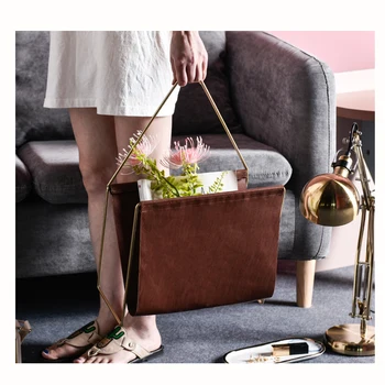 

Nordic Leather Metal Frame Landing Newspapers and Magazines Racks Handles Bookshelf Home Storage Box Study Office Decoration