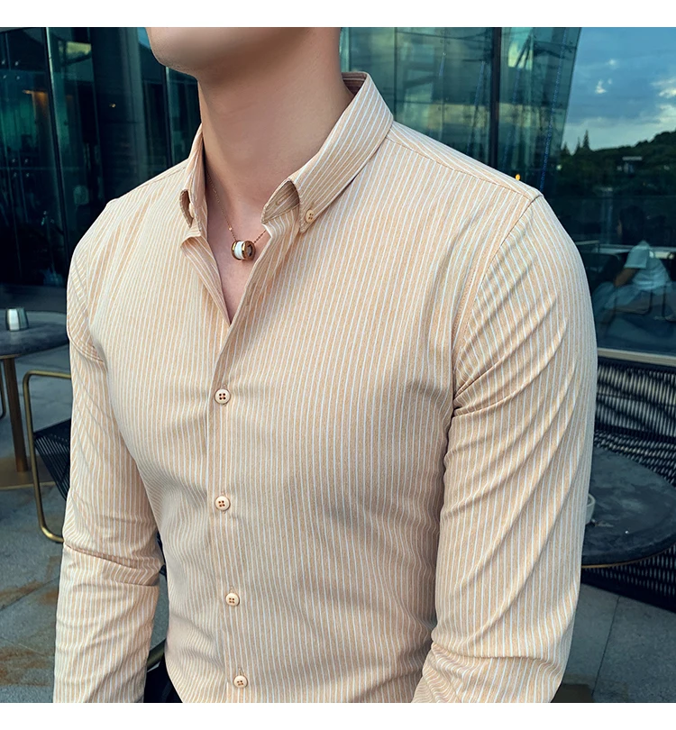 Мужская полосатая рубашка в британском стиле; сезон осень-зима; мужские деловые рубашки с длинными рукавами; приталенная Повседневная официальная одежда; вечерние смокинги; 3XL
