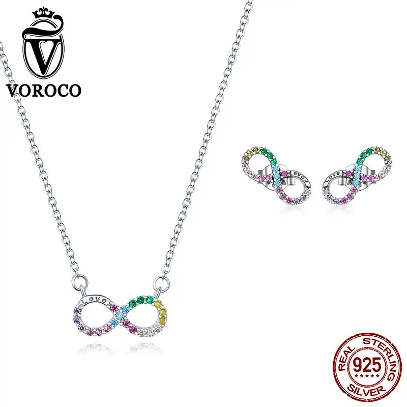 

VOROCO 925 Sterling Silver Jewelry Sets Romantic Symbol of Infinity Necklace+Earrings For Women Girl Wedding Jewelry suit