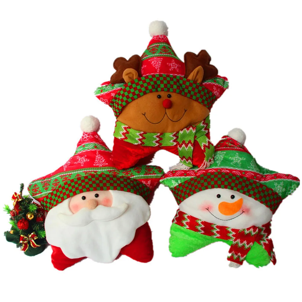 Christmas Decorations for Home Plush Five-pointed Star Pillow Santa Claus Elk Snowman Shaped Back Cushion Kid Gift Children | Дом и сад