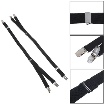 

1 Pair 20*600mm Y Men Shirt Stays Garter Straight Suspender Elastic Adjustable Metal Clips