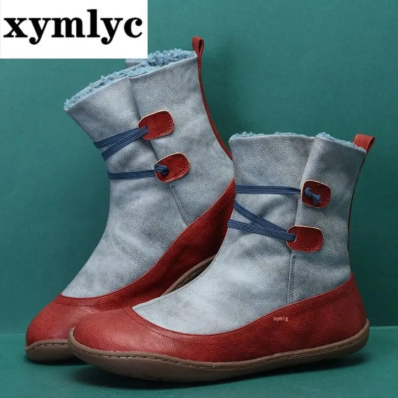 Женские ботинки в стиле ретро с плюшевой подкладкой теплые Нескользящие на