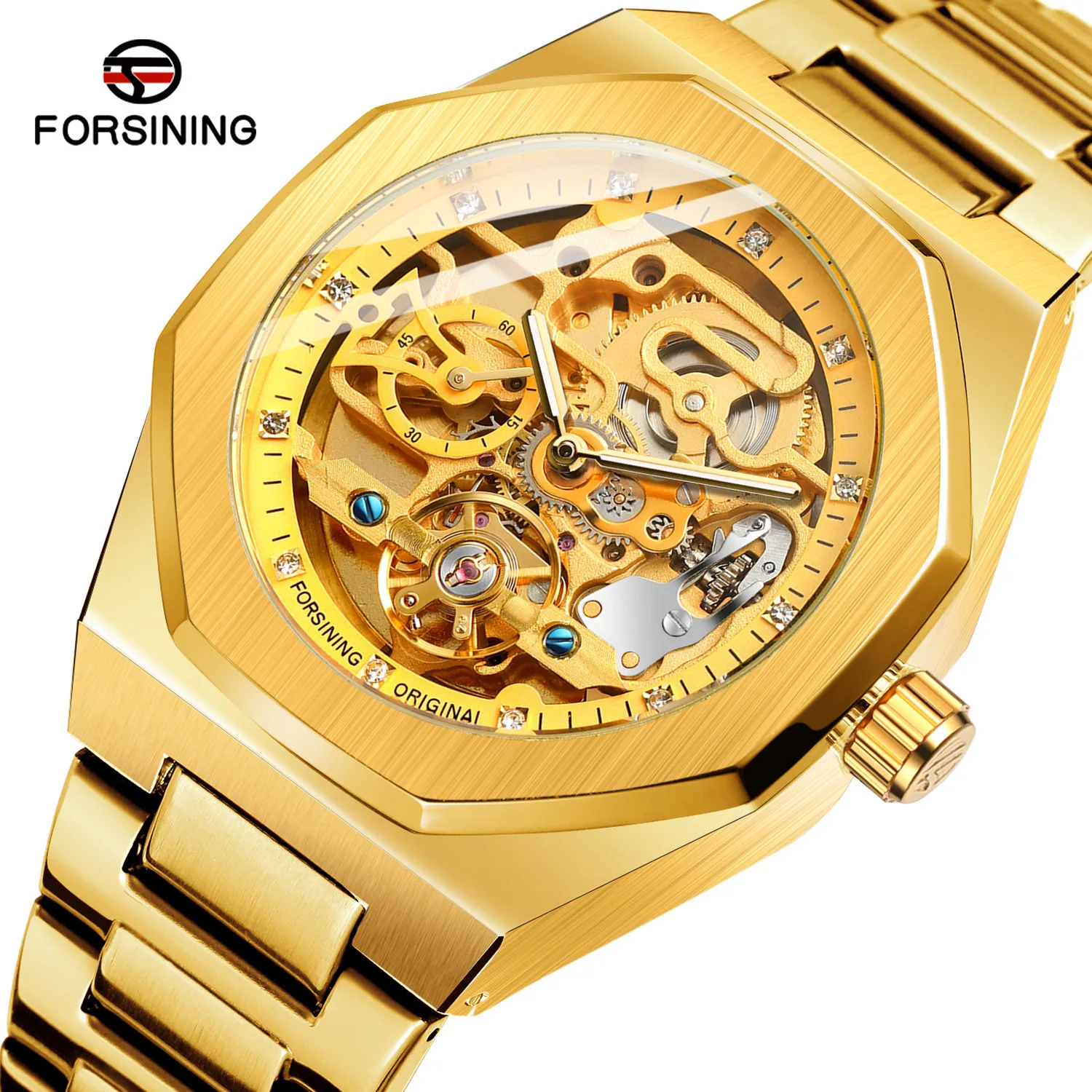 2021 Forsining Top Brand Luxury Automatic Mechanical Watch Luminous Three Eyes Six Needles Skeleton Male Wrist Watch Wrist Clock 
