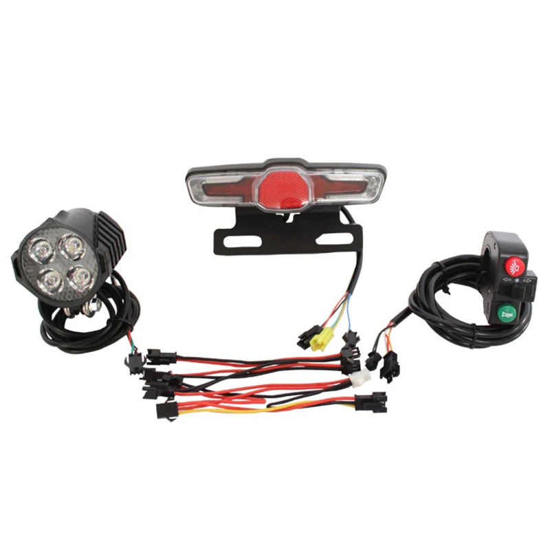 

12V-80V 12W LED Electric Bicycle Headlight Horn Tail Light Switch Assembly Rear light with brake & steering durable bike parts