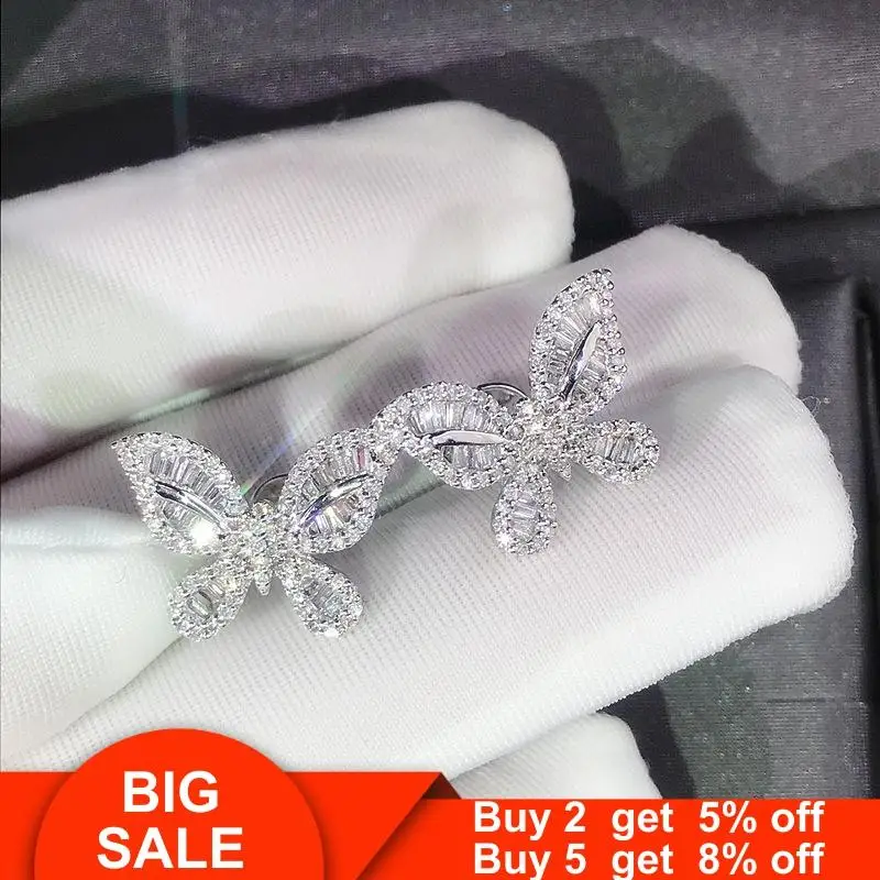 Женские и мужские вечерние свадебные серьги гвоздики с бабочкой из серебра 925