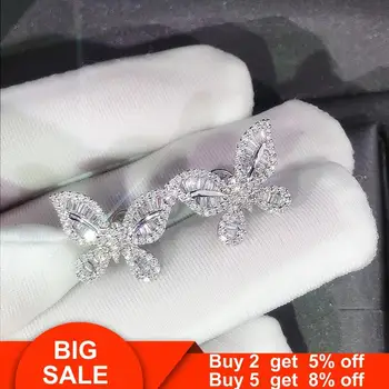 

Butterfly Stud Earrings Real 925 Sterling Silver AAAAA cz Party Wedding Earrings Jewelry For Women men Statement Jewelry Gift