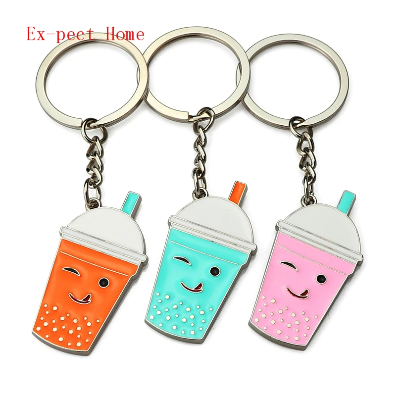 FREE SHIPPING BY DHL 100pcs/lot 2020 New Hot Metal Summer Drink Tapioca Tea Keychains Bubble Tea Keyrings Gifts