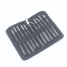 Анти-статический Пинцет Набор кожаный мешок Ткань сумка 11 штук из нержавеющей стали прецизионный Пинцет закаленный высокоэластичный