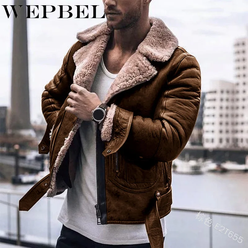 

WEPBEL Men Winter Parka Casual Turn Down Neck Fashion Warm Spring Zipper Pockets Men's Coat Jacket