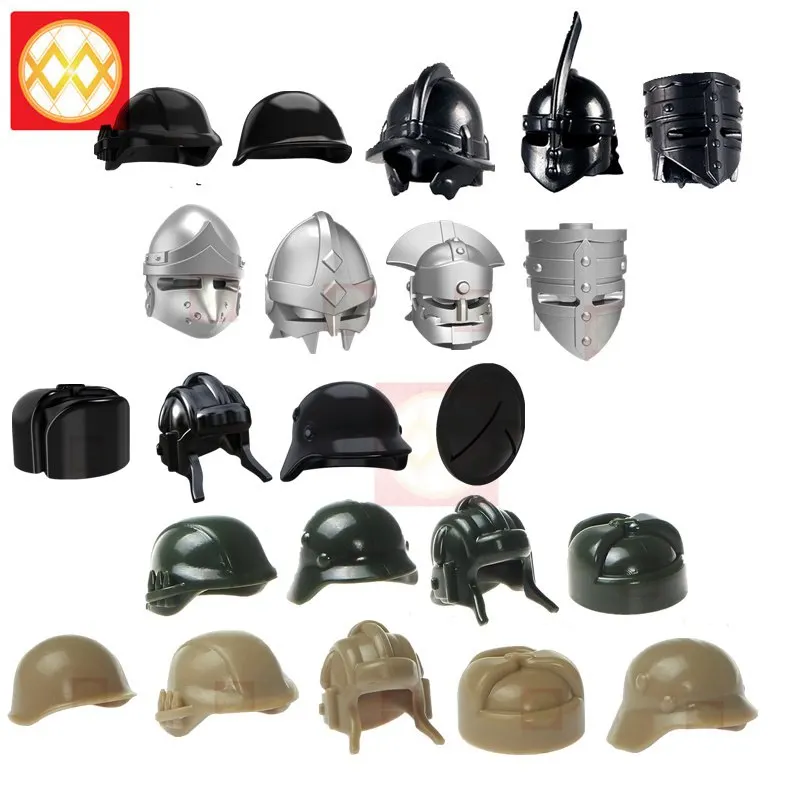 

10Pcs/Lot Building block accessories crusader helmet face mask hat medieval block decoration gift for kids toys for children