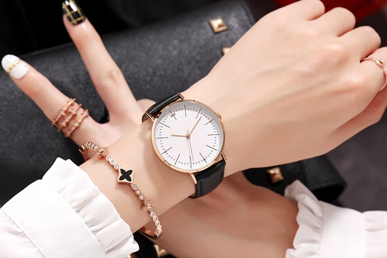Роскошные простые женские часы модные повседневные женские часы женские кварцевые кожаные Наручные часы Романтические часы Montre Femme