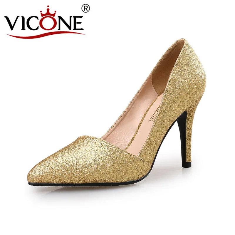 

VICONE Women Summer Pointed Toe Dress Wedding Fashion Concise Spike Heels V383753