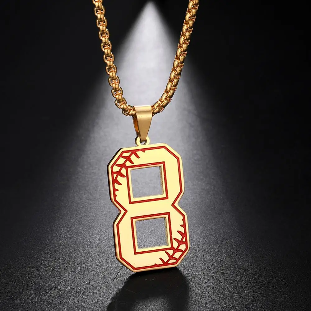 My Shape 0 9 Number Baseball Pendant Necklace Figure Stainless Steel