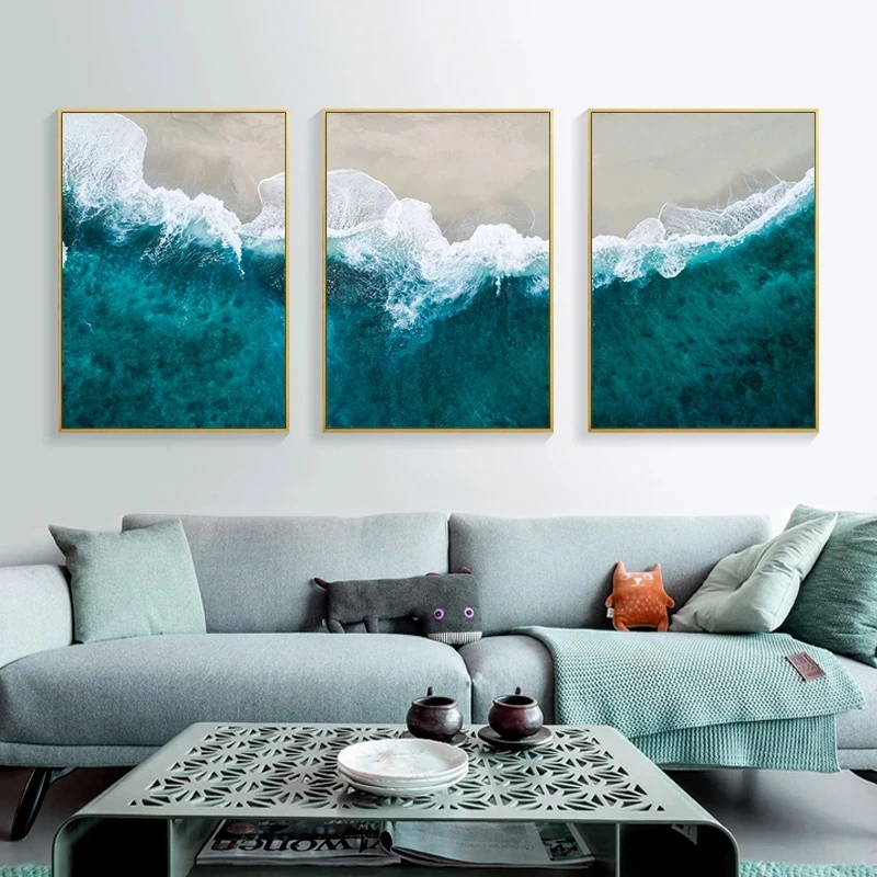 

CHENISTORY 3PC Pictures By Numbers Seascape Kits Coloring By Number Drawing On Canvas Handpainted Green Wave Art Gift Home Decor