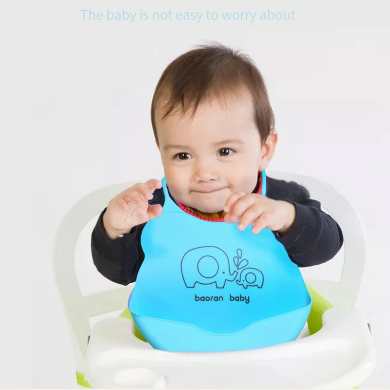 

1Pc Newborn Baby Silicone Cartoon Elephant Aprons Waterproof Feeding Adjustable Bibs Burp Cloths Bandana Bibs For Infant