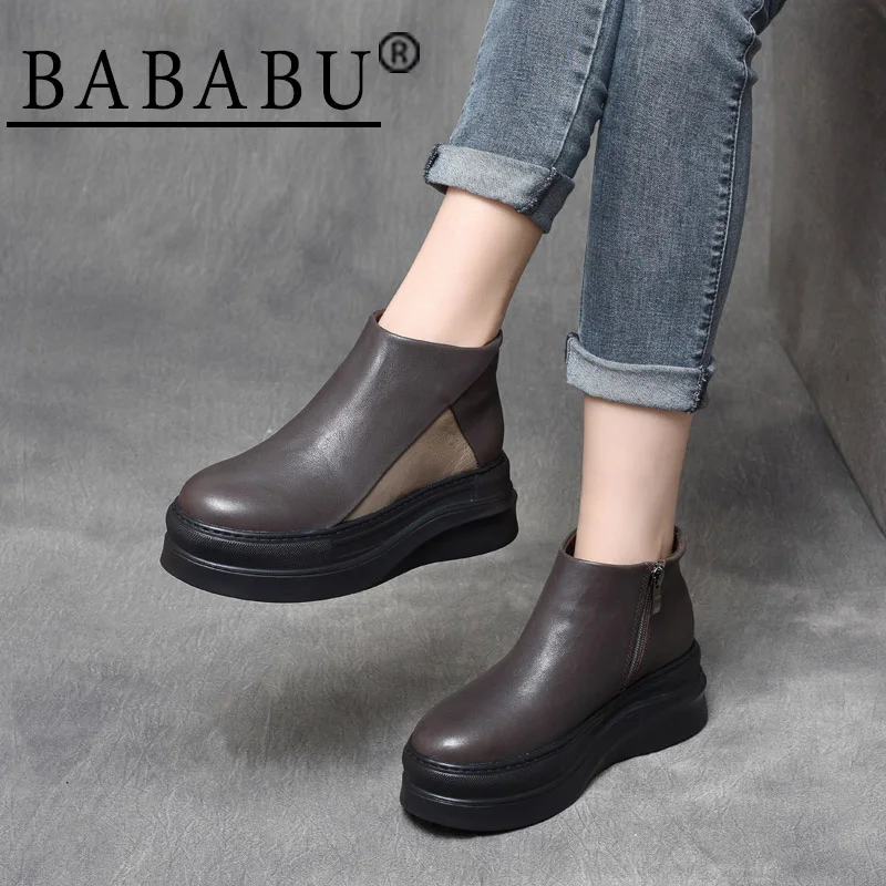 

2019 autumn new casual leather platform platform with single shoes original thick bottom soft bottom boots