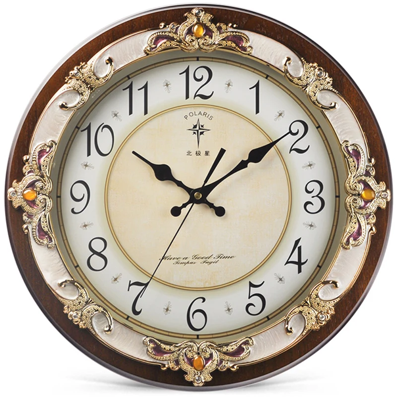 European Creative Vintage Wall Clocks Living Room Mute Round Bedroom Wooden Clock Wall Modern Minimalist Home Decor AB50ZB