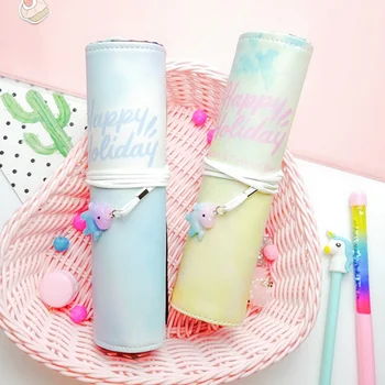 

1Pcs School Pencil Case Cartoon Unicorn Portable Canvas Pen Roll Up Bag Curtain Pencils School Office Stationery Supplies