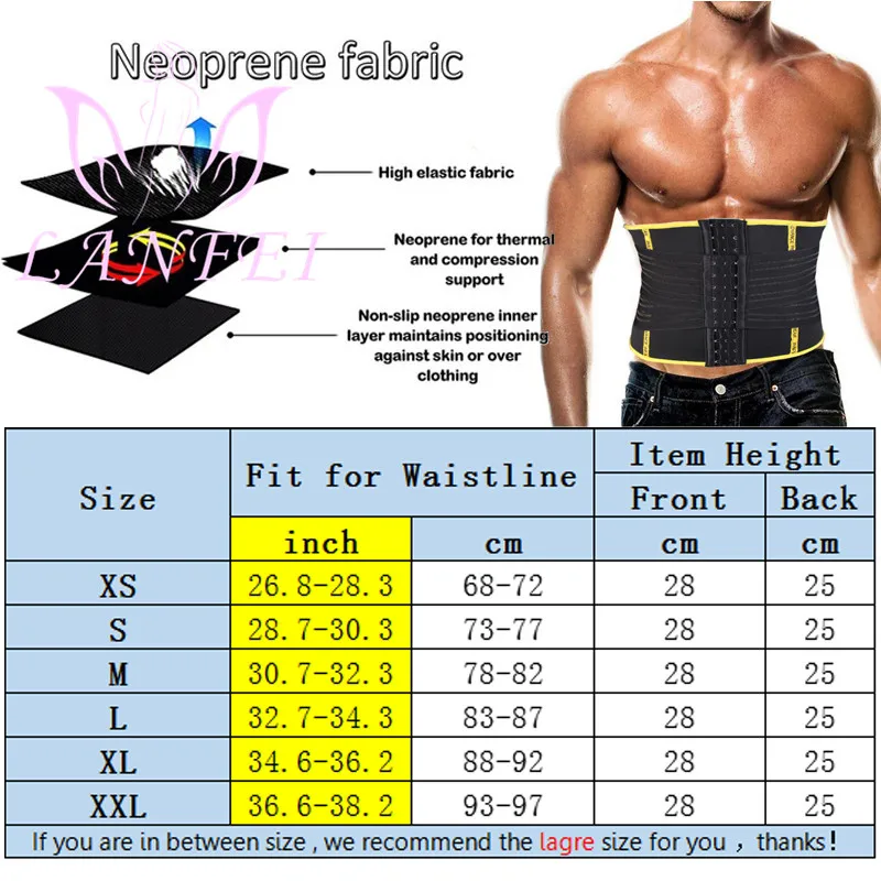 LANFEI Hot Neoprene Waist Trainer Trimmer Belt Body Shaper Sweat Slimming Belt Tummy Control Sport Gym Corset Fat Burner Girdle