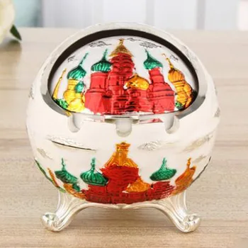 

European Style Ashtray Matal Ash Tray Cigarette Holder with Lid Windproof Luxurious Birthday Gift Car Living Room Home Decor