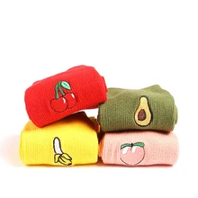 New Cotton Cute Fruit Print Women's Socks Retro Embroidery Long Colorful Funny Socks Women Multicolor Sock 4Pairs
