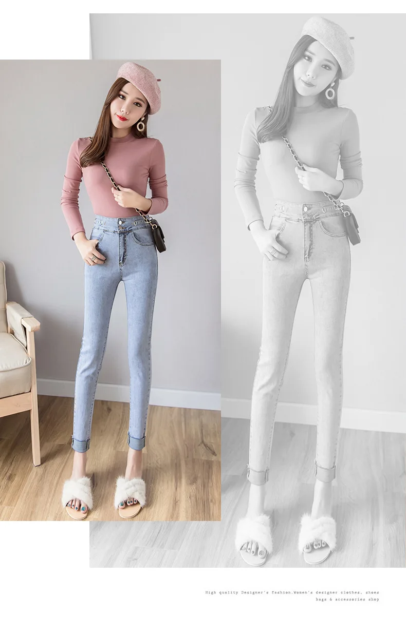 Онлайн Стиль Знаменитостей Джинсы женские весна и осень Ультра высокая талия обтягивающие брюки живот Холдинг Капри Ретро Эластичность Slimmi