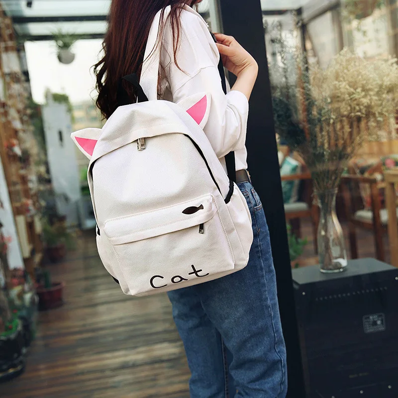 

School Bag Women's Cartoon Rabbit Ear Middle School Students Fashion-Canvas Backpack Simple Versatile Cute WOMEN'S Bag