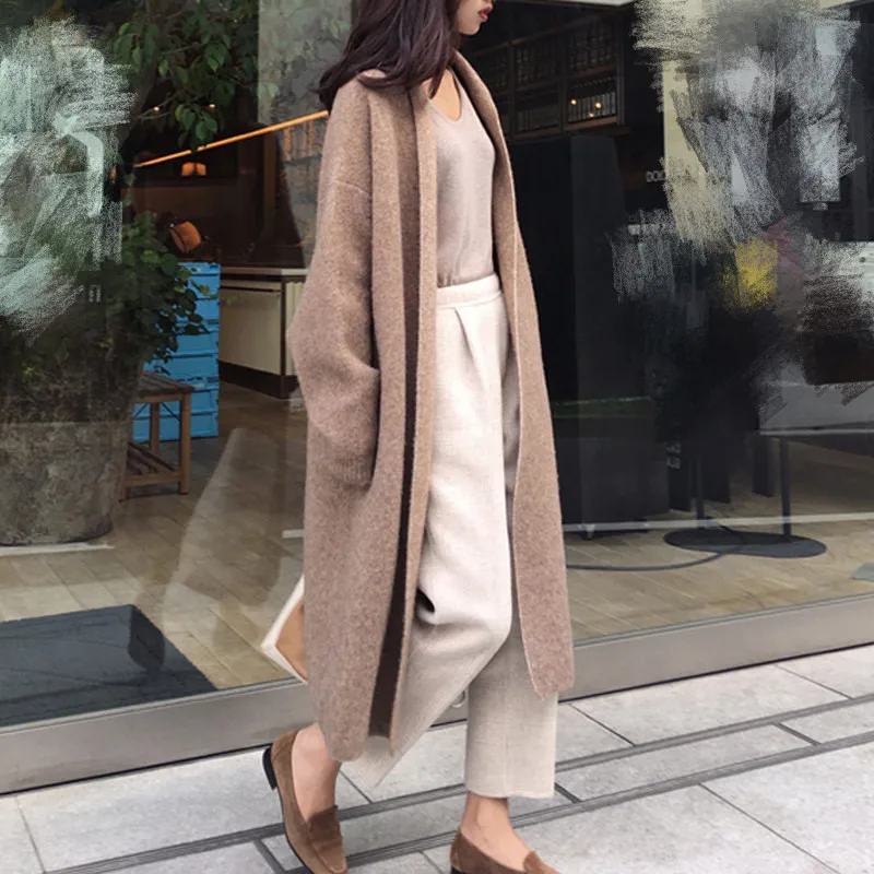 brown cardigan women RealShe, длинный женский кардиган с отворотом, длинный рукав, осенние свитера для женщин, повседневный осенний зимний Однотонный свитер, кардиган для женщин - Цвет: brown cardigan women