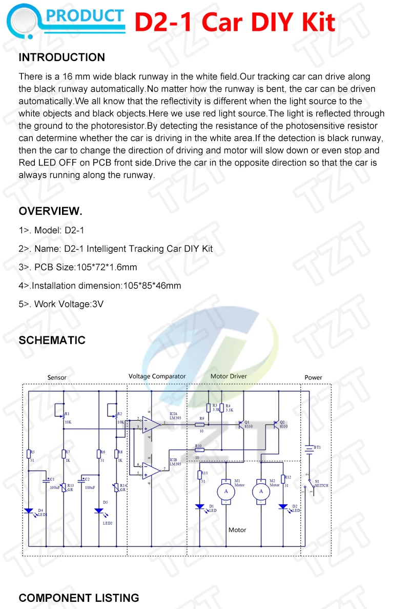 TZT 1/3bag D2-1 Intelligentes Linienverfolgungs-Smart-Car-Kit TT Motor Elektronik DIY-Kit Smart Patrol Automobilteile DIY Elektronik – Detail 1