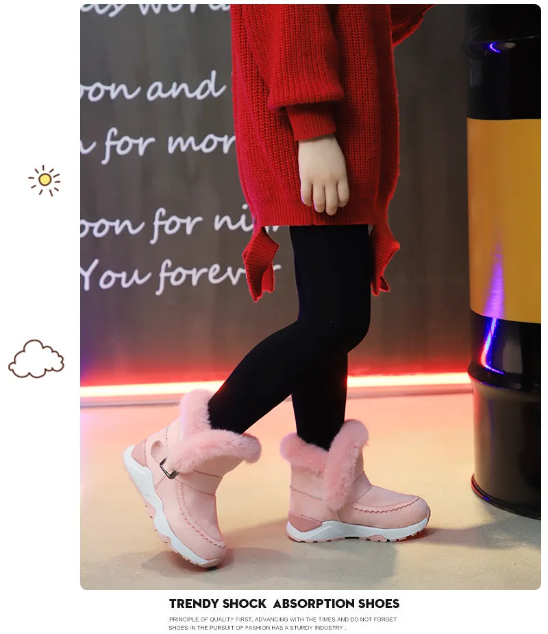 Thick Winter Boots for Girls Top quality Rabbit Hair Kids Snow Boots Boys Black Pink Gray Student Shoes Kids Sneaker C09301