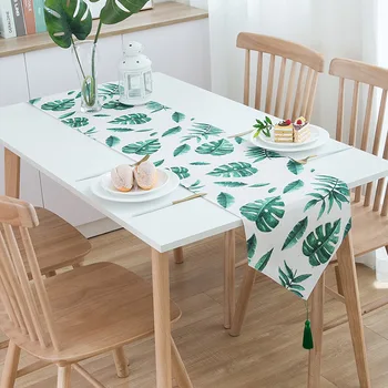 

Green Leaf Printed Table Runner Gold Stripe Table Cover Plaid Printed Table Decoration Geometric Jacquard Table Protection