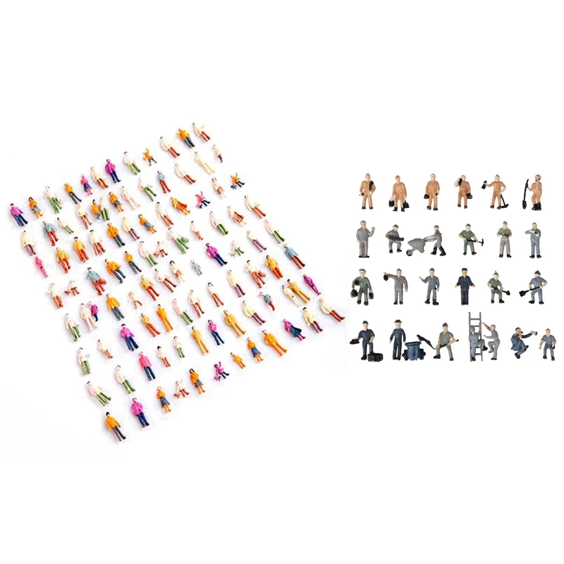

100 Pcs HO Scale 1:100 Mix Painted Model Train Park Street Passenger People Figures & 25 Pcs 1:87 Figurines Painted Figures Mini
