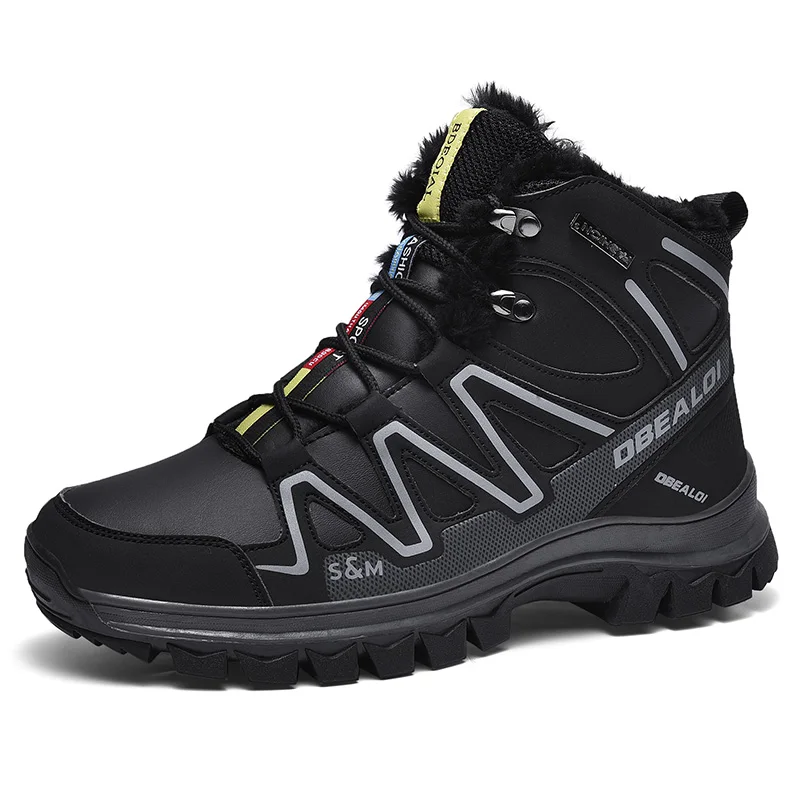 COOLVFATBO/Высококачественная теплая зимняя обувь; модные зимние ботинки; мужские ботильоны на резиновой подошве; повседневные зимние ботинки; мужские ботинки - Цвет: Black Gray