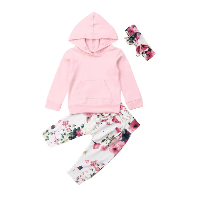  Pudcoco Newborn Hoodies Spring Bebe Outfits Kids Baby Girls Autumn Clothes Hooded Tops Floral Pants