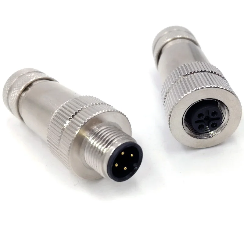 Waterproof M12 Sensor Connector with Metal Signal Shielding and Threaded Male-Female Design, 4/5/8-Pin Options