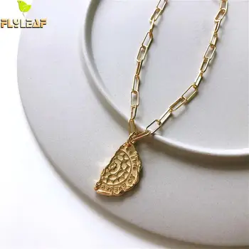 

Flyleaf Semicircle Irregular Gold Necklaces & Pendants Real 925 Sterling Silver Necklace For Women Thick Chain Fine Jewelry