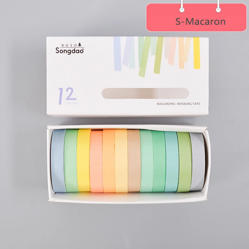 S-Macaron 5/12 шт./упаковка, однотонная Свадебная блестящая наклейка для скрапбукинга DIY, этикетка, маскирующая лента, дневник, основа, декоративная лента - Цвет: S-Macaron