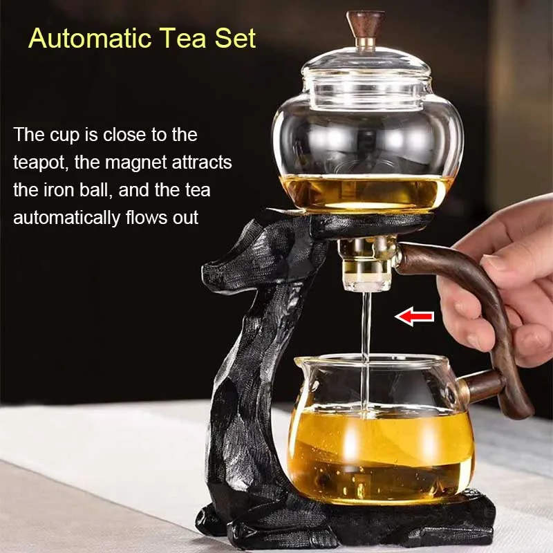 BORREY Set Teh Dropship Set Teh Otomatis Bentuk Rusa Po'er Teko Oolong dan  Set Cangkir Teko Kaca Tahan Panas dengan Alas