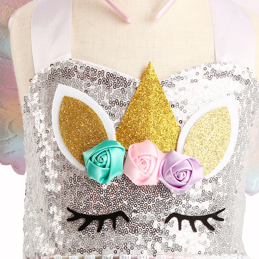 Sequin Unicorn Flower Girls Tutu Dress Pastel Rainbow Pony Dress Kids Halloween Birthday Party Carnival Costume Unicorn Outfit (13)