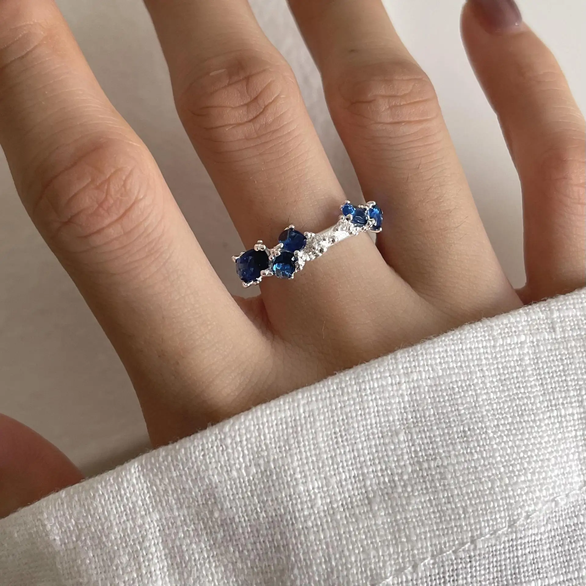 

Реальный. Аутентичное мерцающее серебряное кольцо с голубым цирконом, кольцо из гетеродиума, открытое ювелирное изделие