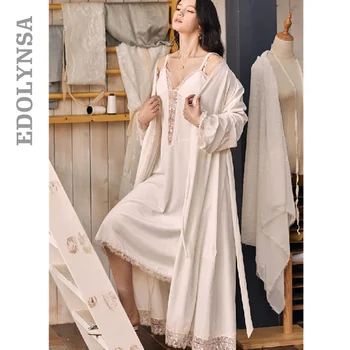 

2020 Victorian Winter Wine Red Two Pieces Sleepwear Robe Gown Set Sexy Women Home Wear Night Dress Ladies Nightwear Clothes T600