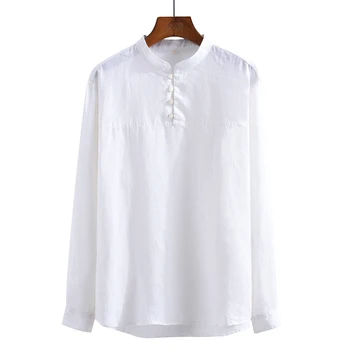 

2020 Spring New Men's Casual Pullover Shirt 100%Pure Linen Fashion Loose Long Sleeve Shirts Male clothes Y2648