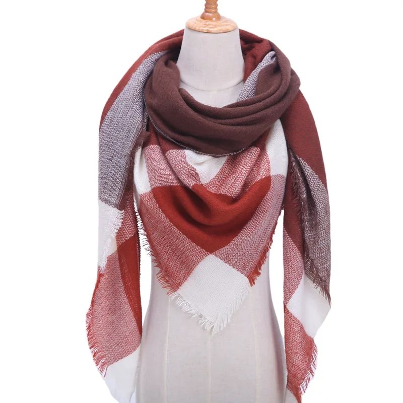 Color 24 Дизайнерский женский шарф клетчатые кашемировые шарфы для дам Зимние теплые шейные шарфы Бандана Шали Обертывания пашмины Шарфы - Цвет: Color 24