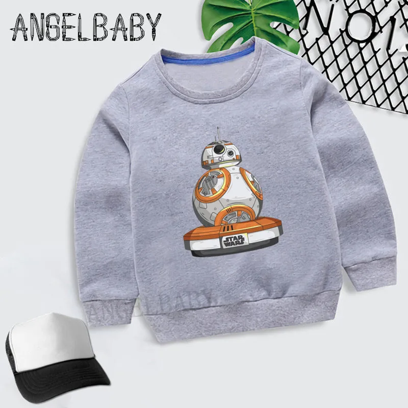 Детская одежда с принтом «Звездные войны» BB-8 принт с героями мультфильмов, худи для мальчиков и девочек Толстовка Детские осенние Топы для малышей, одежда из хлопка, KYT5163 - Цвет: 5163B-Gray