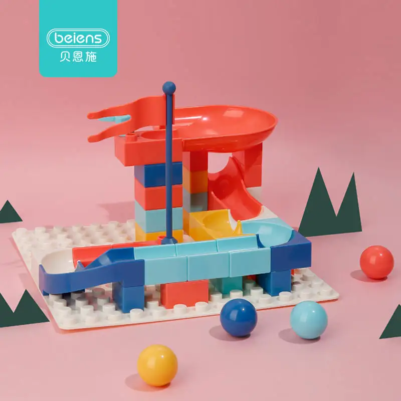 

Beiens Building Blocks 43-95 Pcs DIY Toys for Children Amusement Park Marble Run Maze Balls Track Toys Kids Educational Block