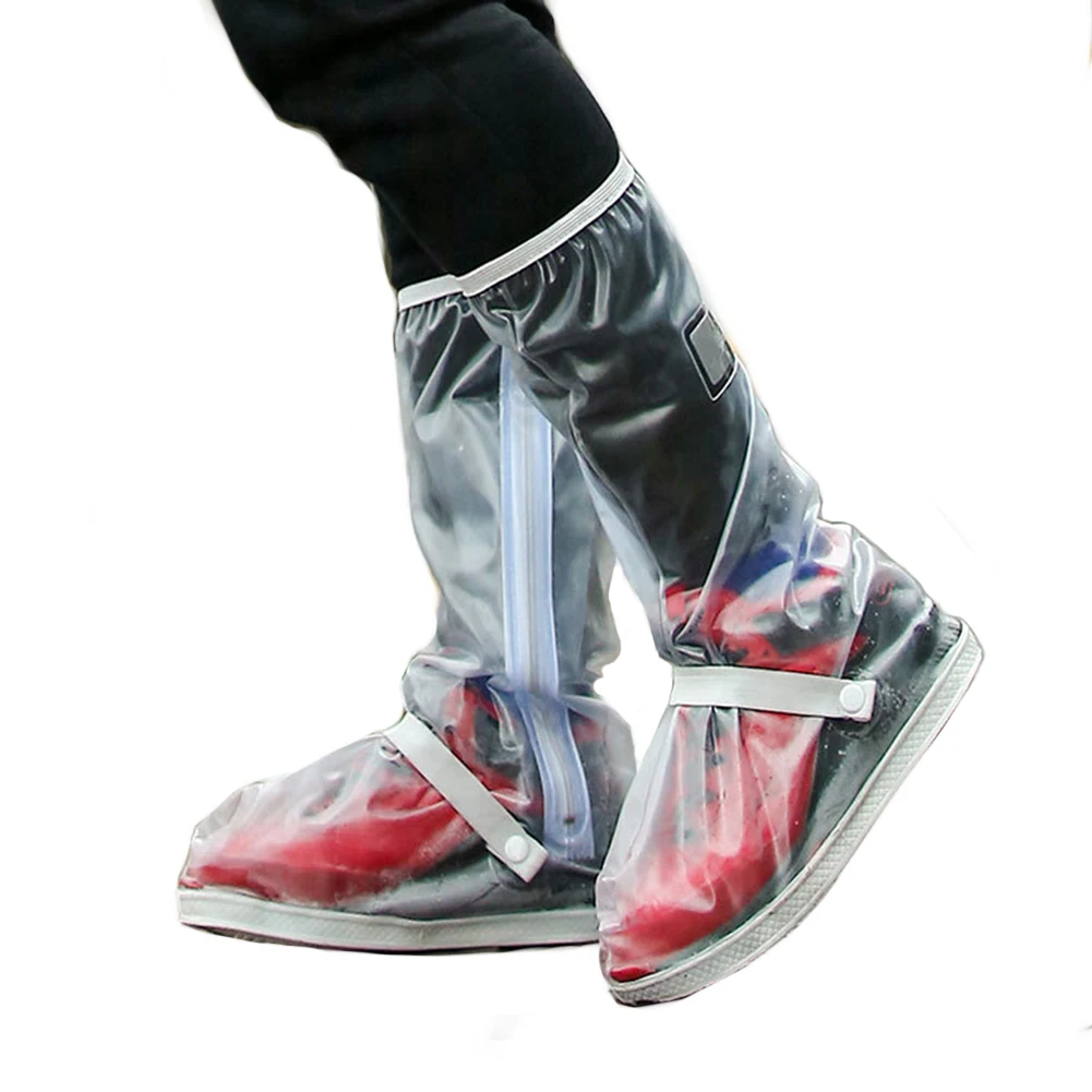 

1Pair Waterproof Shoe Cover Overshoes Cycling Reflective Zipper Motorcycle Reusable Thicken Rain Boots PVC Anti-slip Sole
