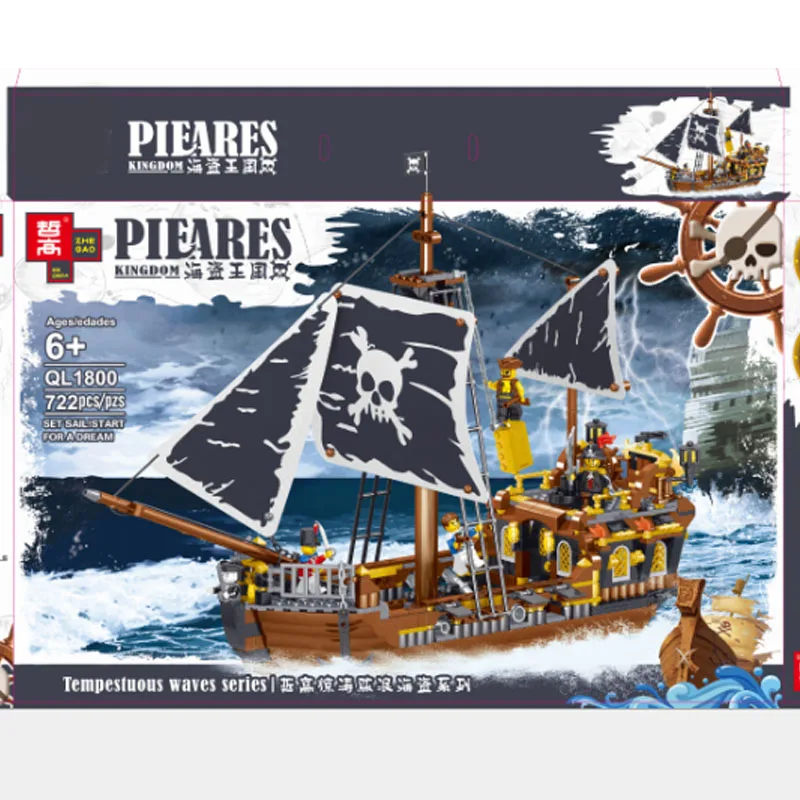 

New Pirate Ships Model Compatible Legoinglys Warship Boats Castle Caribbean Pirates Medieval Figures Building Blocks Toys