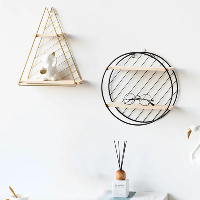 Online Holz Eisen Kunst Regal Nordic Stil Moderne Hexagon Lagerung Rack Wand Hängende Art Startseite Organizer Geometrische Figur Kunst Dekoration