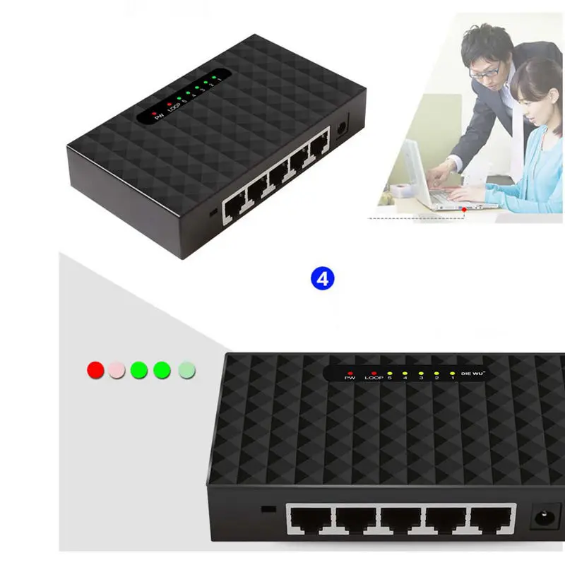 Diewu 5 портов Gigabit Ethernet сетевой коммутатор 10/100/1000Mpbs концентратор Настольный сетевой коммутатор адаптер металлический чехол(вилка США
