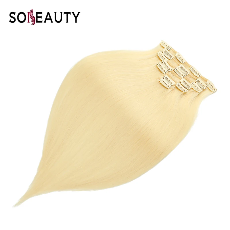 sobeauty 100% Brazilian Real Remy Hair #613 Blonde 14'✖'✘ Straight Clip In Human Extensions natural hair clip ins |